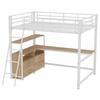 Loft Bed, 140*200cm, Iron Frame Bed, Practical Drawers, Stylish L-shaped Desk, Laminate Design, Without Mattress, White