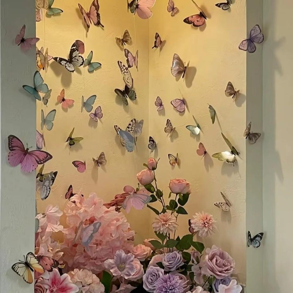 32Pcs Creative DIY 3D Butterfly Colorful Double Layers Refrigerator Stickers Wall Stickers Wedding Event