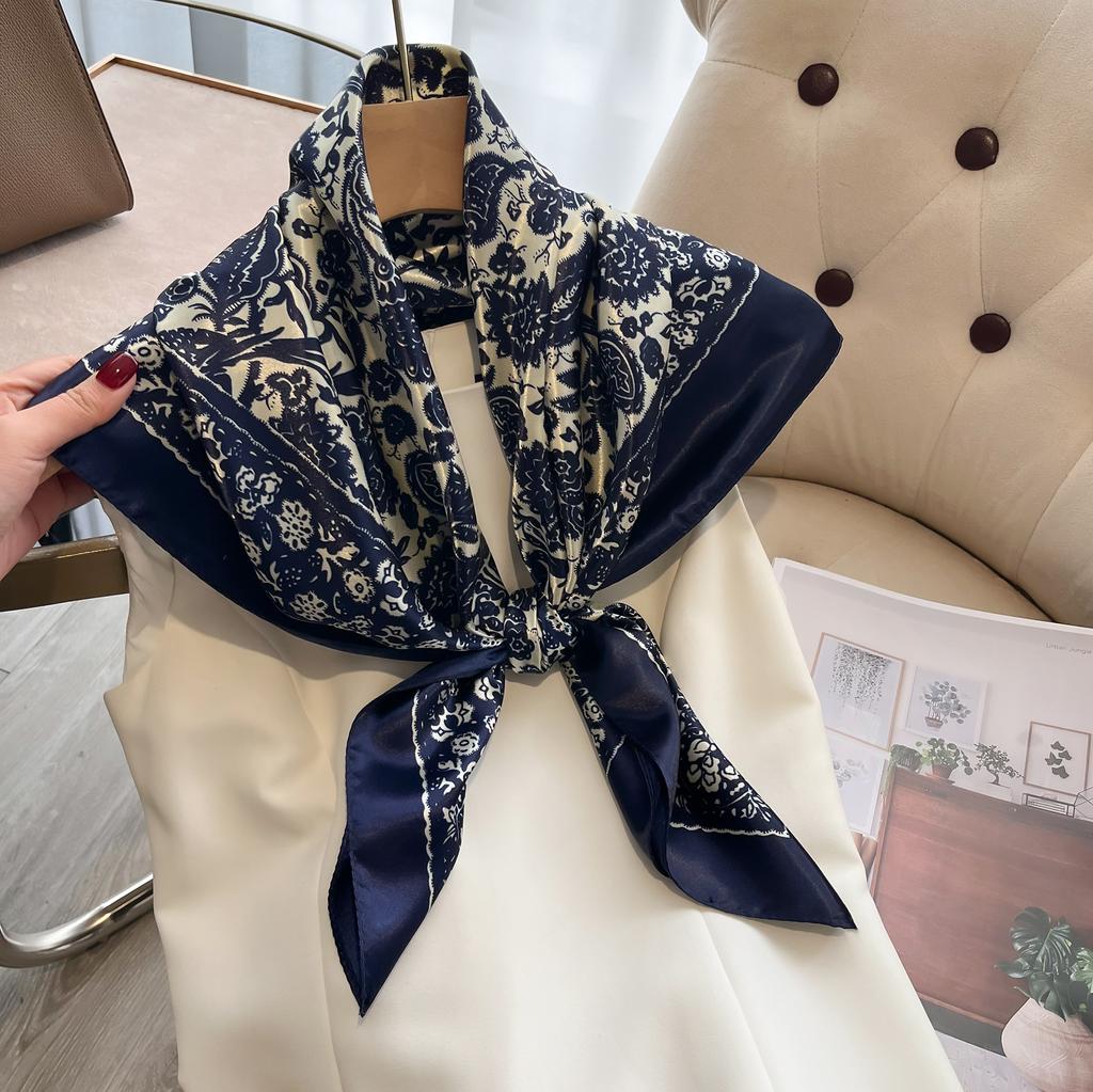 Luxury Silk Head Scarf Women Summer Foulard Square Head Hijab Scarfs For Ladies Brand Shawls 90*90 Silk Scarf Muslim Hijab