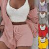 Winter Women Plush Sexy V-Neck Vest Shorts Long Sleeve Jacket Coat Set