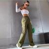 Women's Fashion Multi Pocket Cargo Pants Casual Versatile Streetwear Baggy Pants Loose Elastic Waist Solid Colour Trousers