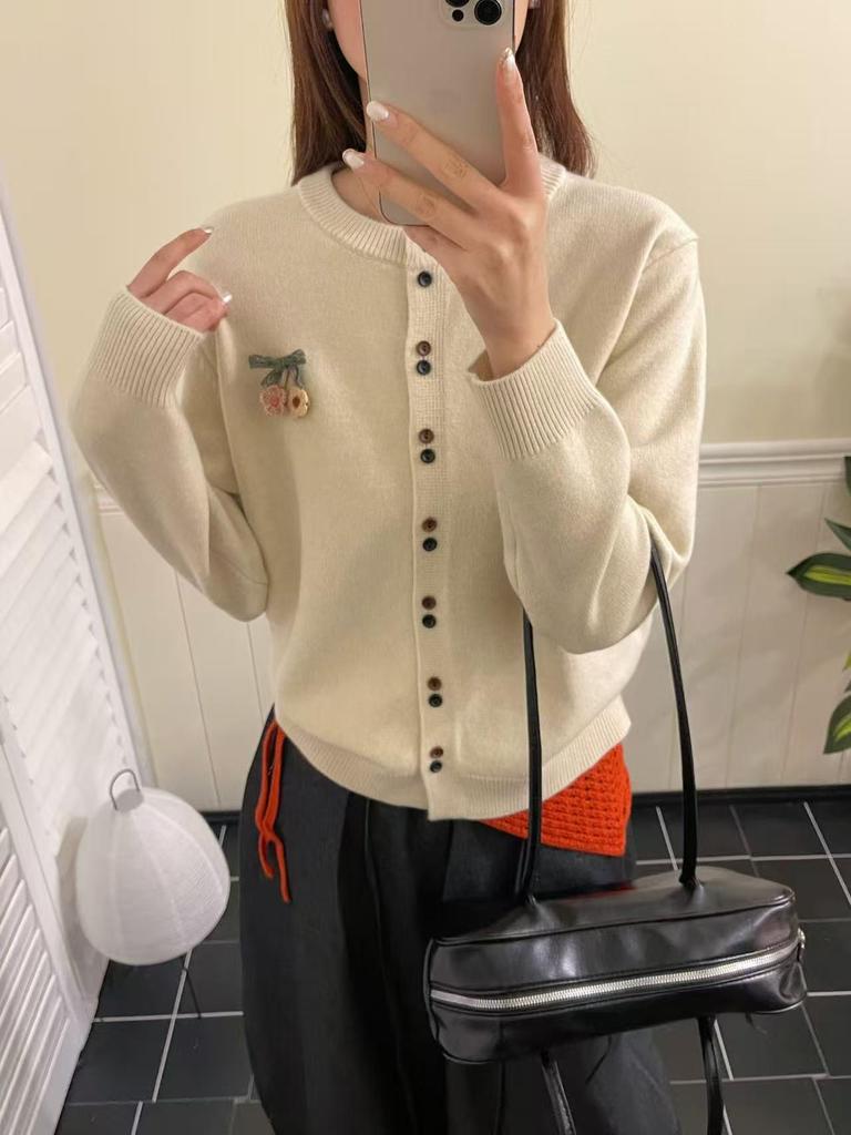 Women's 3D Floral Knit Cardigan - Mori Style, Loose Fit, Sweet & Cozy Winter Wear