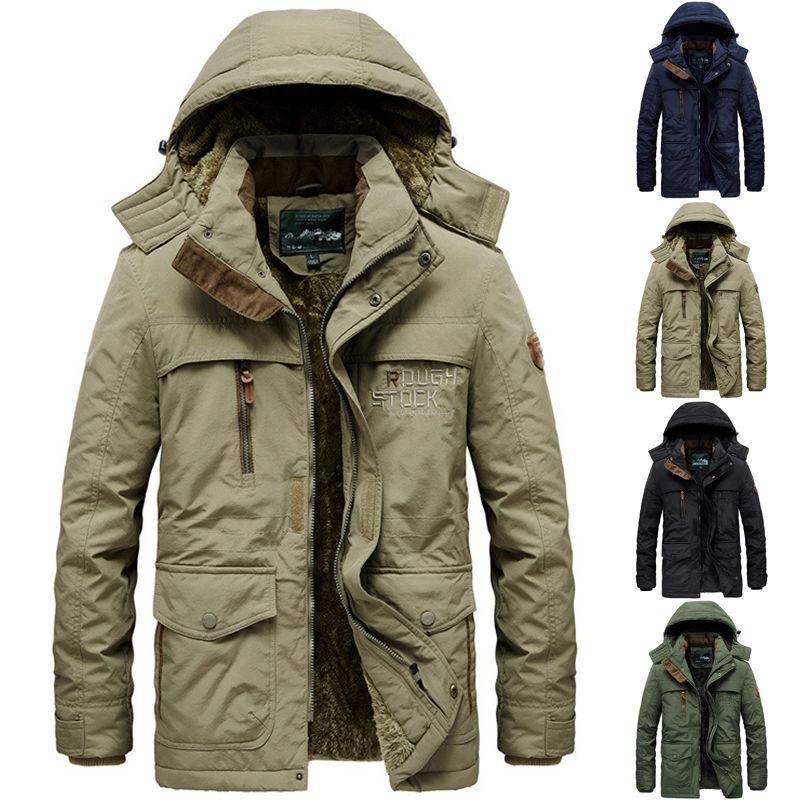 Warm Mens Winter Thick Fur Lined Hooded Jacket Zipper Bomber Military Parka Coat