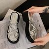 Hot Selling Silver Wedges Slippers Women Platform High Heels Summer Ladies Sandals 2025 New Belt Cross Shoes Zapatillas Mujer
