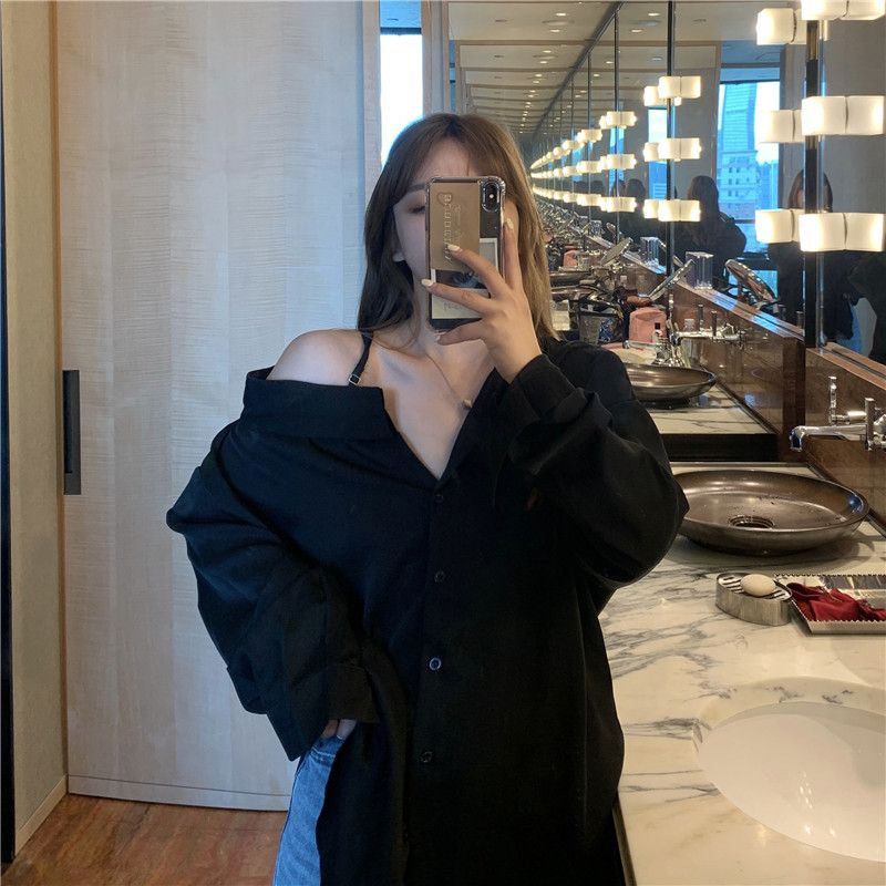 WTEMPO Sexy Off Shoulder Women Blouses Casual Korean Long Sleeve Shirts White Black Oversized Fashion Streetwear Chic Y2k Top