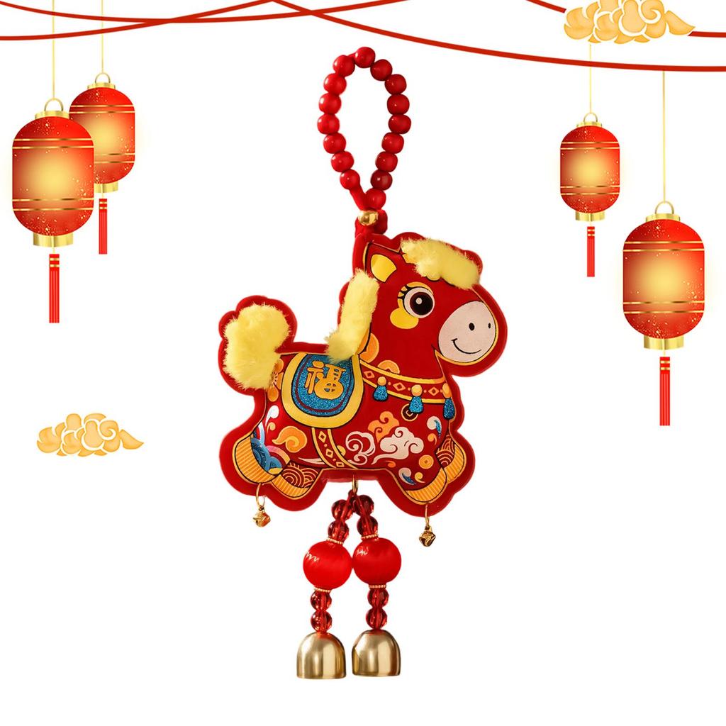 Horse Decorations Good Fortune Ornament with Bell Pendant Embroidery 2026 Chinese New Year Door Decorations for Wealth Success