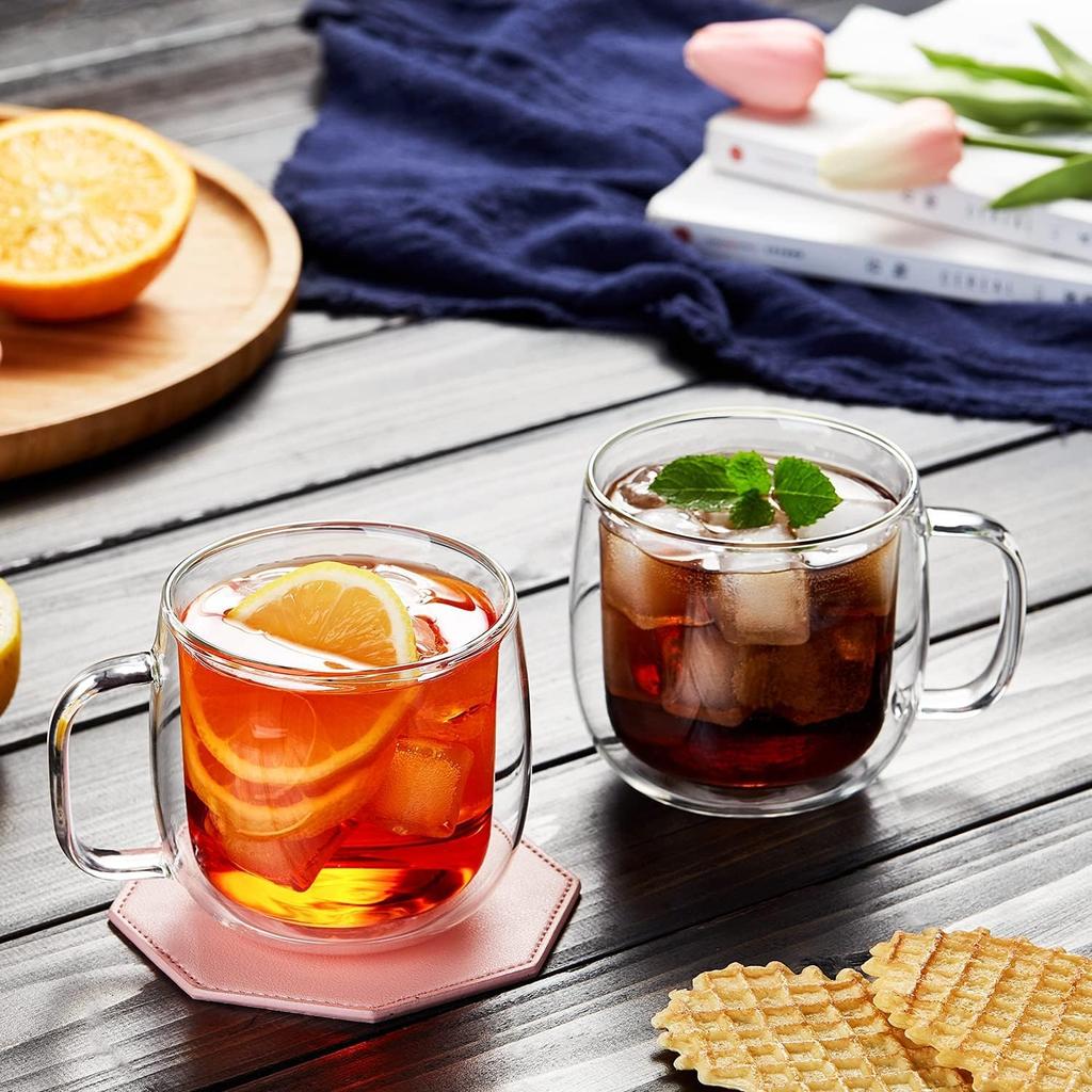 Набор из двухслойного стекла для чая Pokaro из термостойкого стекла. Двойное стекло для кофе. Можно использовать при кипячении в микроволновой печи, при нагревании и охлаждении.