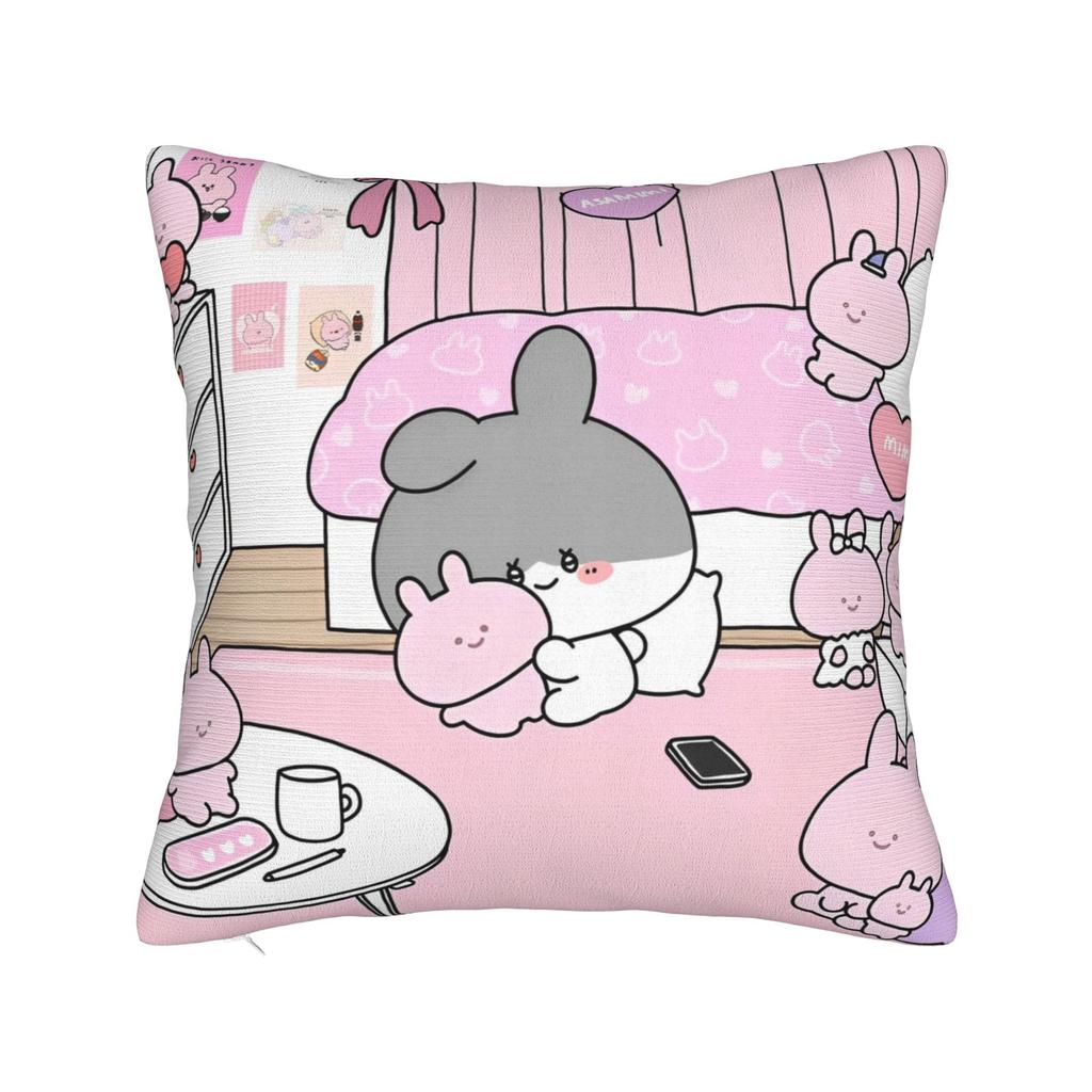 Rabbit Asamimichaan Cute Asamimi Square Pillow Case Polyester Decorative Pillow Fashion Pillowcase
