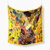 Famous Oil Painting Twill 100% Silk Scarf Fashion Bandana Women Scarf Wraps 53cm Square Scarves Hijab Head Scarf Neckerchief