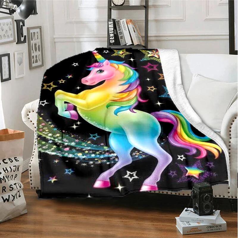 3D cartoon fantasy unicorn warm and soft linen blanket cover suitable for living room, bedroom, bed, sofa, hiking, leisure