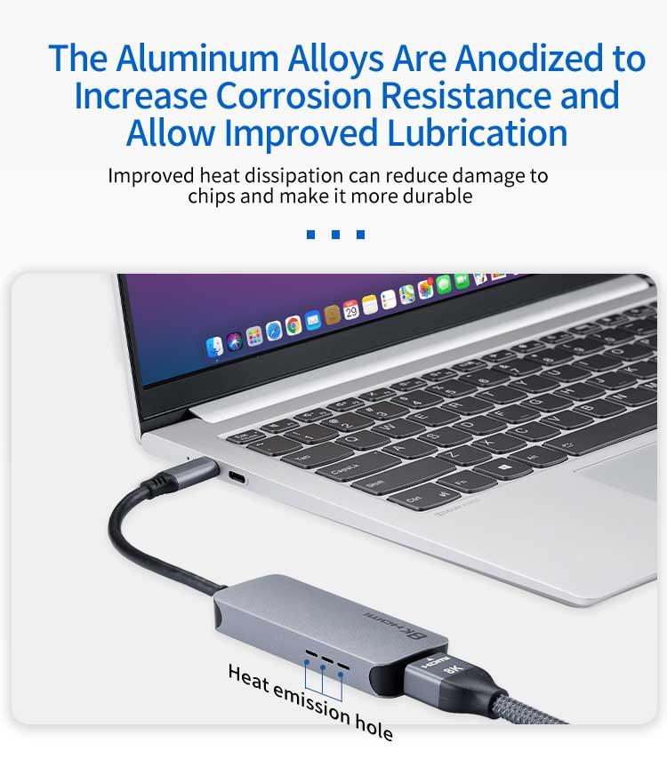 8in1 USB-C Hub - 0307 Connects Enabled Projector Monitor TV Etc Anodized Aluminum Alloy Housing SD/TF Card Reader