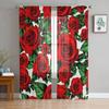 Valentine'S Day Flower Red Rose Flower Tulle Curtains for Living Room Kitchen Sheer Voile Curtain Bedroom Window Panels