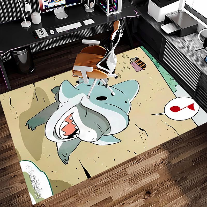 1pc Jeff the Land Shark Print Area Rug - Soft, Washable Non-Slip Indoor Mat for Office Chairs, Living Room, Home Office Decorative Rug