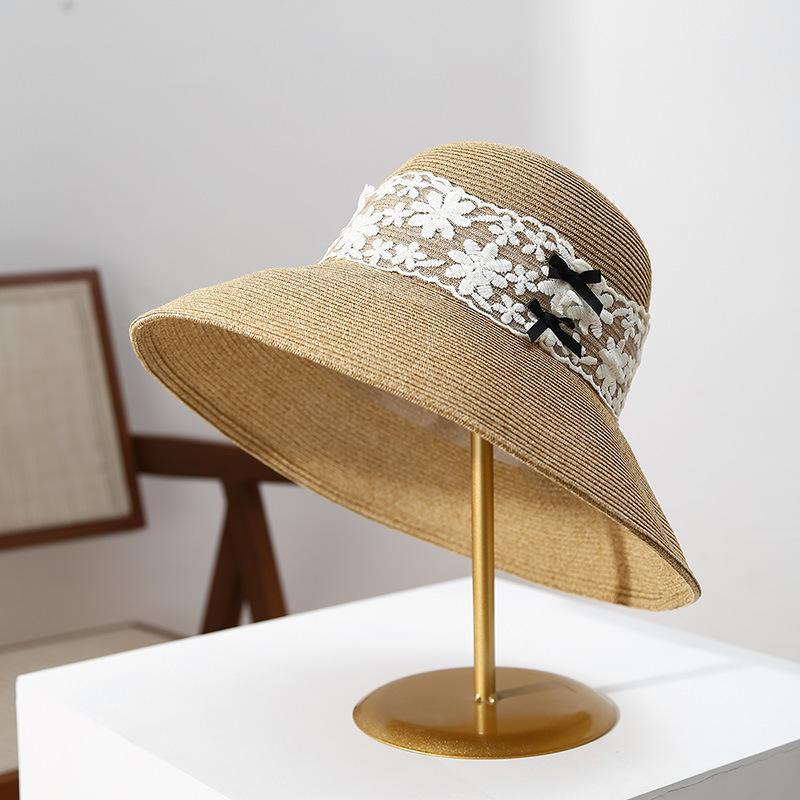Новая элегантная соломенная шляпа с кружевным краем, детская летняя шляпа с большими полями, защита от солнца и ультрафиолета