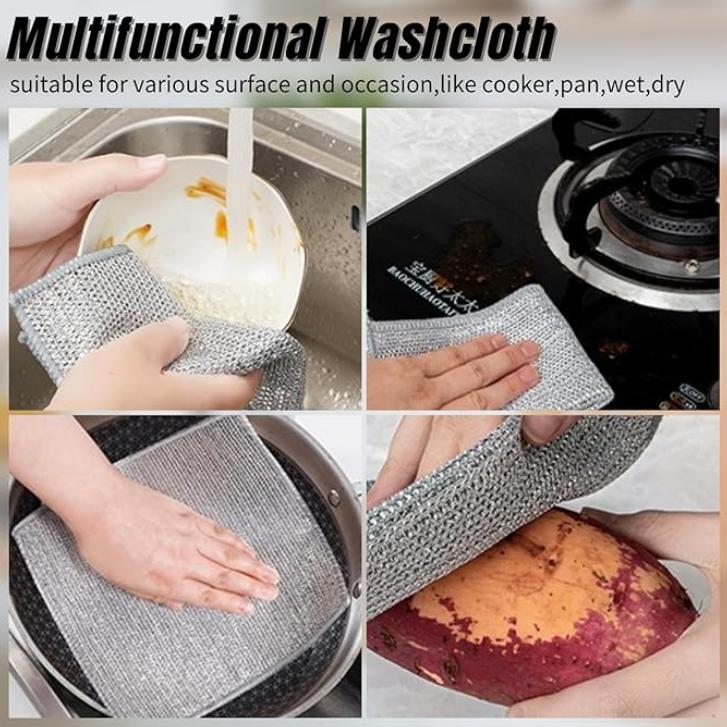 Non-Scratch Wire Dishcloth, Dishwashing Rags for Wet and Dry, Easy Rinsing, Reusable,for Kitchen Cleaning for Dishes, Sinks, Stove Tops