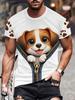 Men'S Cute Dog 3D Print T-Shirt - Casual Street Style, Stretch Fabric, Crew Neck, Machine Washable - All-Season