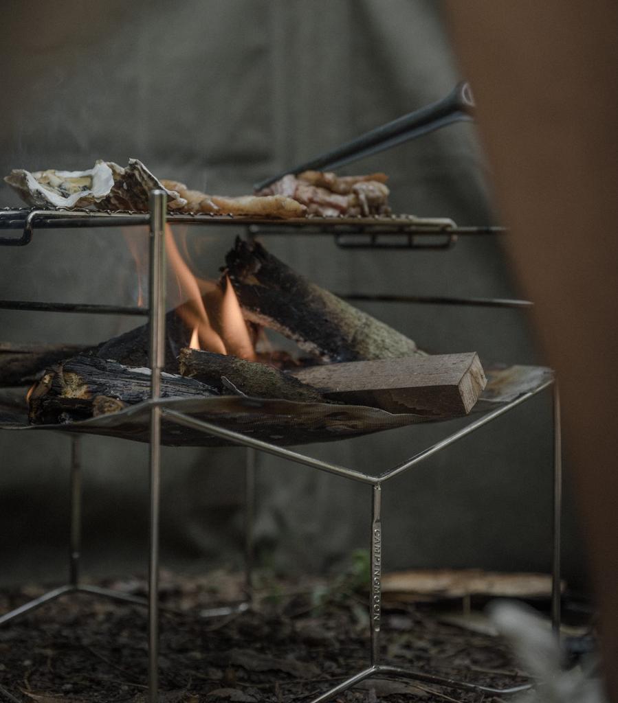 CAMPING MOON SOLO-301 A3-Type Solo Grill, Large, for Campfires, Made of All Stainless Steel 304 with Mesh Sheet and Canvas Case