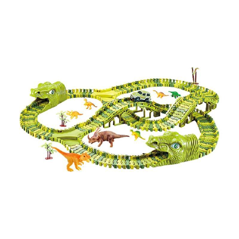 Железнодорожный автомобиль с динозавром, игрушечный трек, гоночный автомобиль, сделай сам, фигурки динозавра, модель, развивающие игрушки для мальчиков и детей