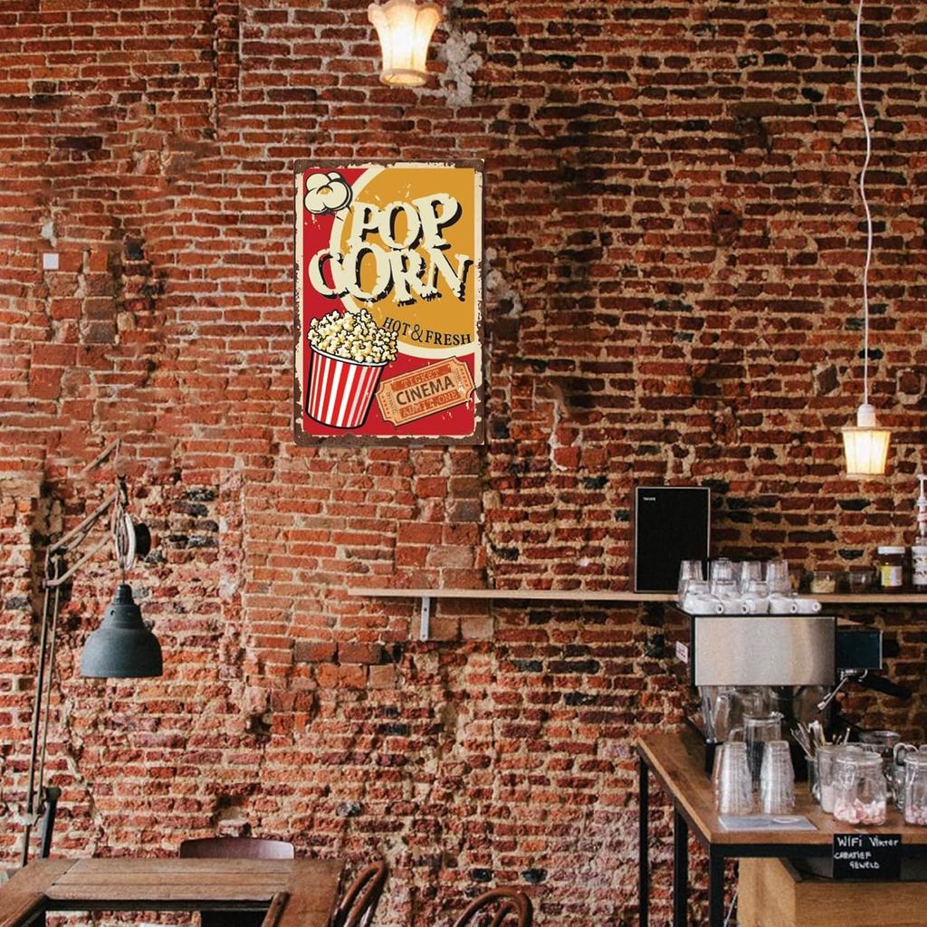 SUPERDANT Tin Sign Popcorn Vintage Metal Signs Movie Theater Store Decor Restaurant Metal Plaque Retro Wall Art Poster Wall Decoration for Bar