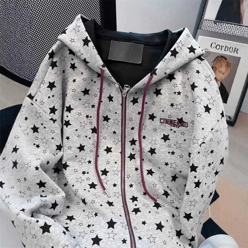 Unisex Oversized Hooded Sweatshirt With Star Print Cotton Blend Fall Winter Warm Casual Top