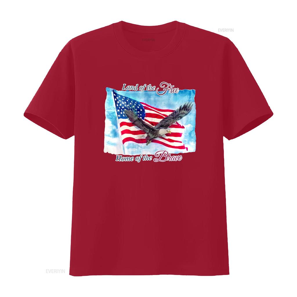 Patriotic Bald Eagle Land Of The Free Home Brave Unisexs T Shirt Size L Vintage Washed Stretched Designer Clothes Graphic