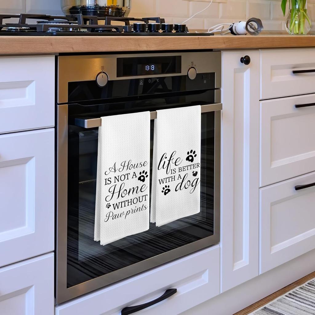 Dog Kitchen Towels Set of 2, Dog Dad Mom Lovers Gifts for Owners Women Men Dish Tea Towels for Kitchen Decor, Pet Lover Gifts Hand Towels for