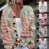 Women's Fashion Long Sleeve Christmas Snowman Snowflake Print Jacket Cardigan