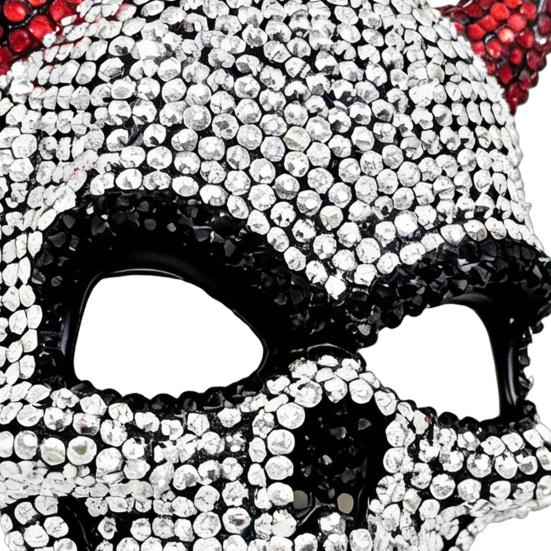 Translucent Rhinestone Devil Mask Halloween Mask, Sparkly Faux Crystal Demon Horn Masquerade Decorative Face Lightweight Full Cosplay Prop for