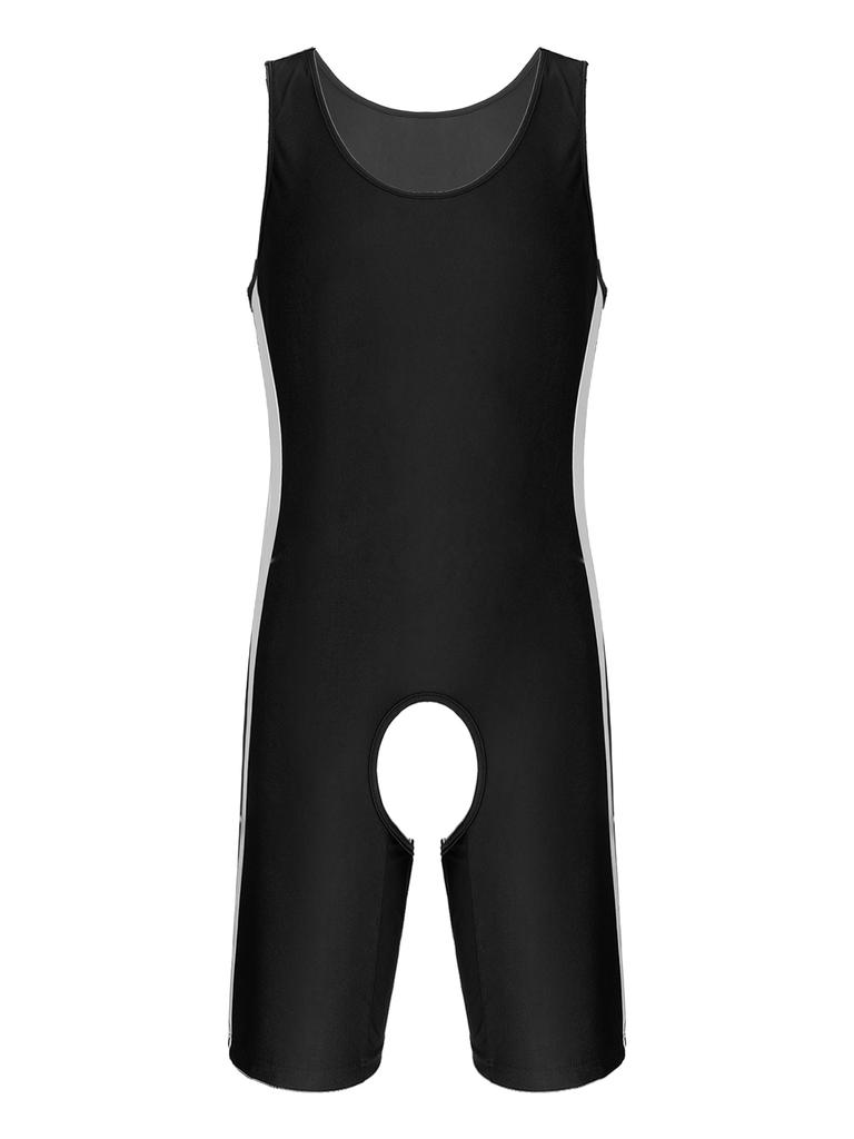 Мужской цельный боди с открытой промежностью, U-образный вырез, без рукавов, комбинезон, color block, одежда для сна, одежда для отдыха