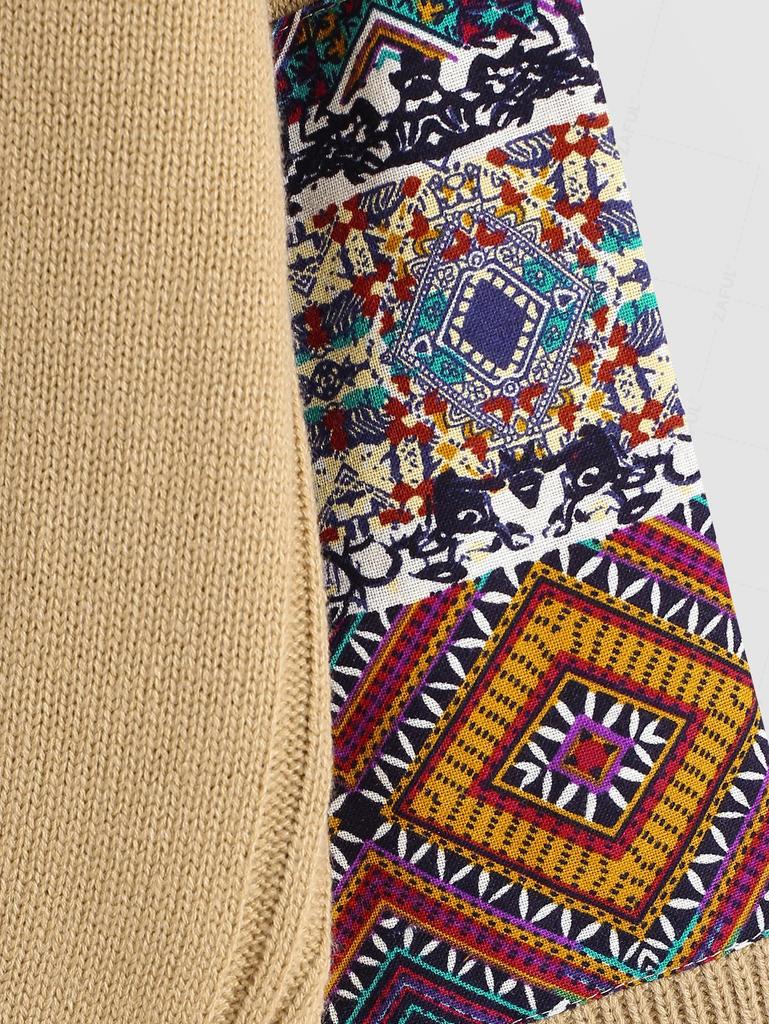 ZAFUL Женский повседневный свитер в этническом стиле с геометрическим рисунком ацтеков, рукавом реглан, круглым вырезом и боковыми разрезами, асимметричным кроем