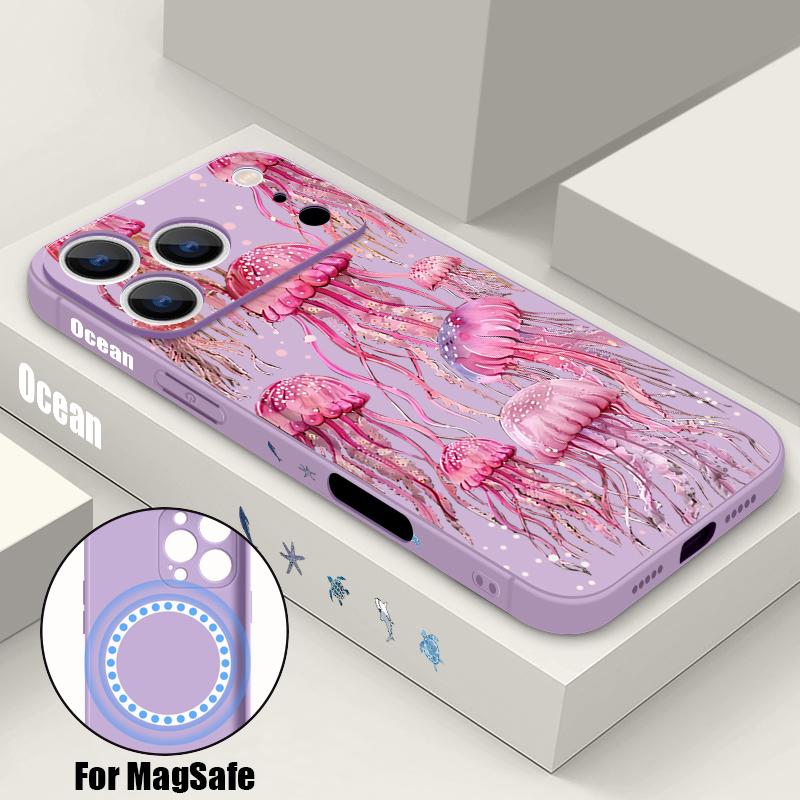 Чехол для iPhone 17 Pro Max с рисунком Акула Кит Морские обитатели Магнитный для Magsafe Мягкий чехол для iPhone 16 15 14 13 Pro Max 17E 16E