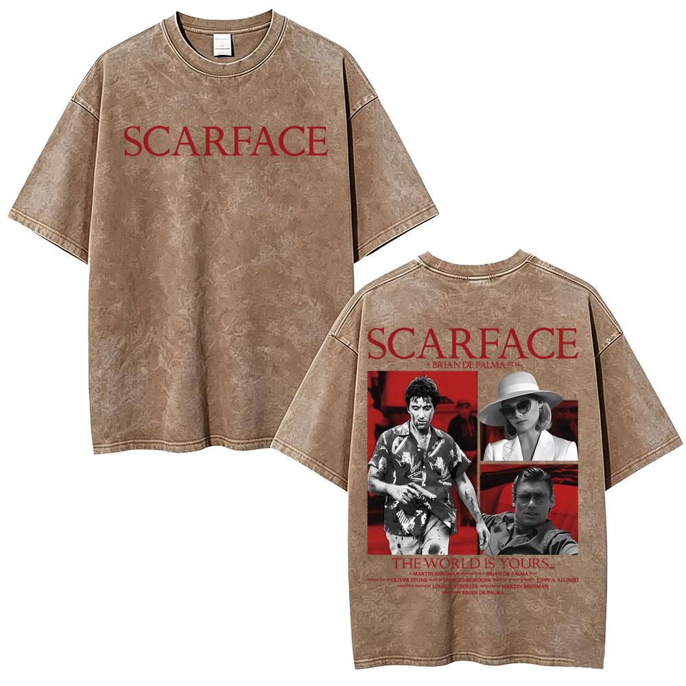 Movie Scarface The World Is Yours Vintage Washed Tshirt Tony Montana Al Pacino Unisex Unisex Clothing Oversized T Shirt Streetwear