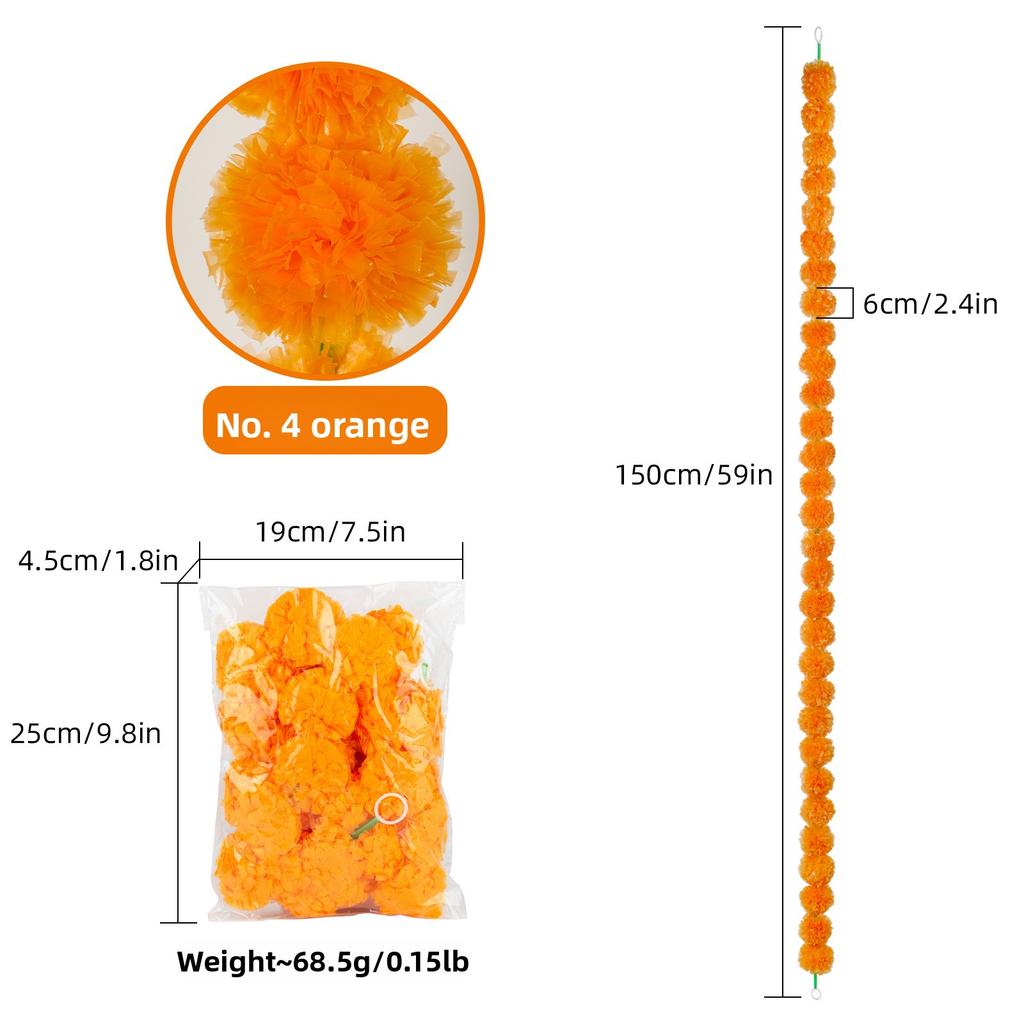 1 шт. Гирлянда из бархатцев Дивали 150 см Пластиковые нити для алтаря Дня мертвых Декор для вечеринки на Хэллоуин Память об умерших