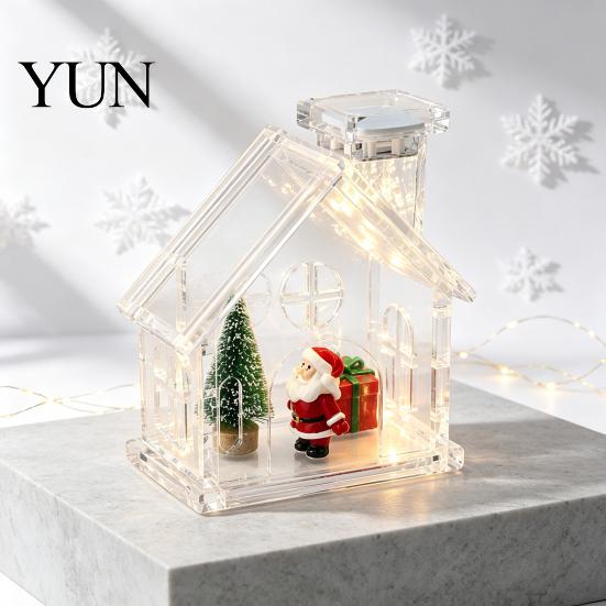 Refillable Ornament for Figurines Clear Acrylic House Ornament, DIY Fillable Christmas with Light, Rechargeable LED Decoration Lighted Table