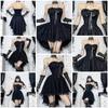 Gothic Goth Dark Lace Patchwork Bandage Strapless Corset Dress Party Gown Fairy Backless Tailed Women