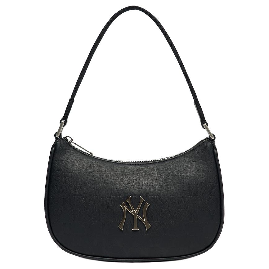 New MLB Monogram Collection Artificial Leather Shoulder Bag Dumpling Bag Shoulder Bags Unisex Black Gold 3ABQS022N-50BKS