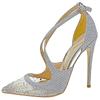 Fashionable New Silver Colored Diamond Mesh High Heels, Women's Thin Heeled Pointed Shoes, Cross Strap Sandals