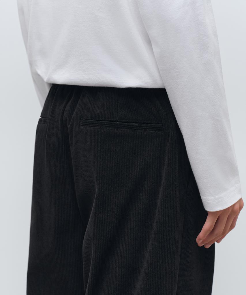 MUSINSA STANDARD 8W Corduroy One-Pleat Wide Elastic Pants [Black]