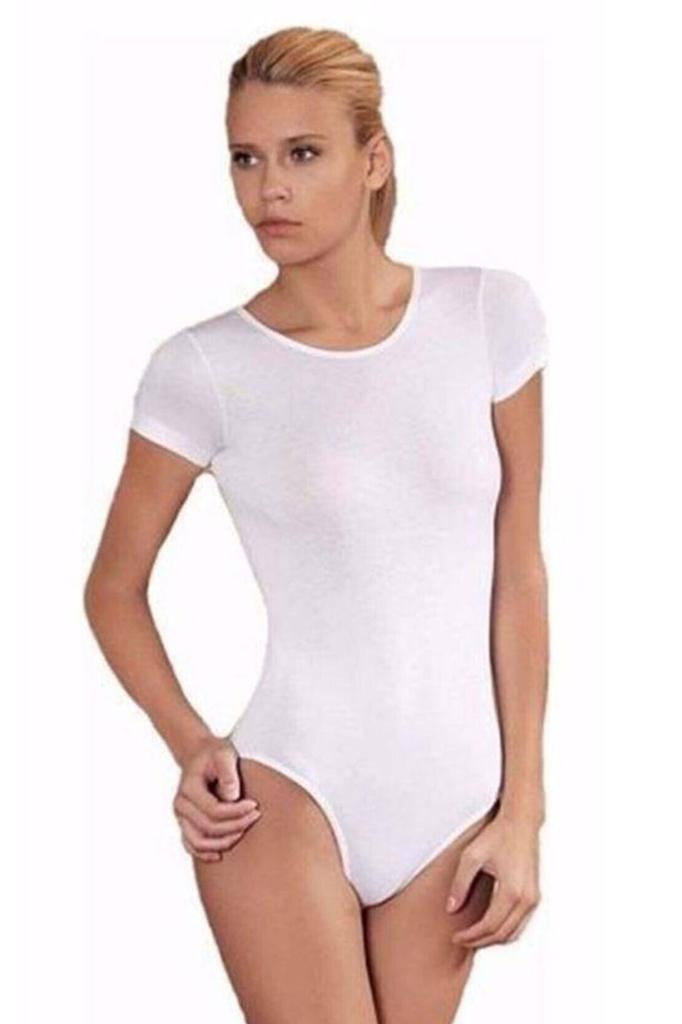 Women's Short Sleeve Bodysuit Hooked Cotton Ladies Athlete Undershirt
