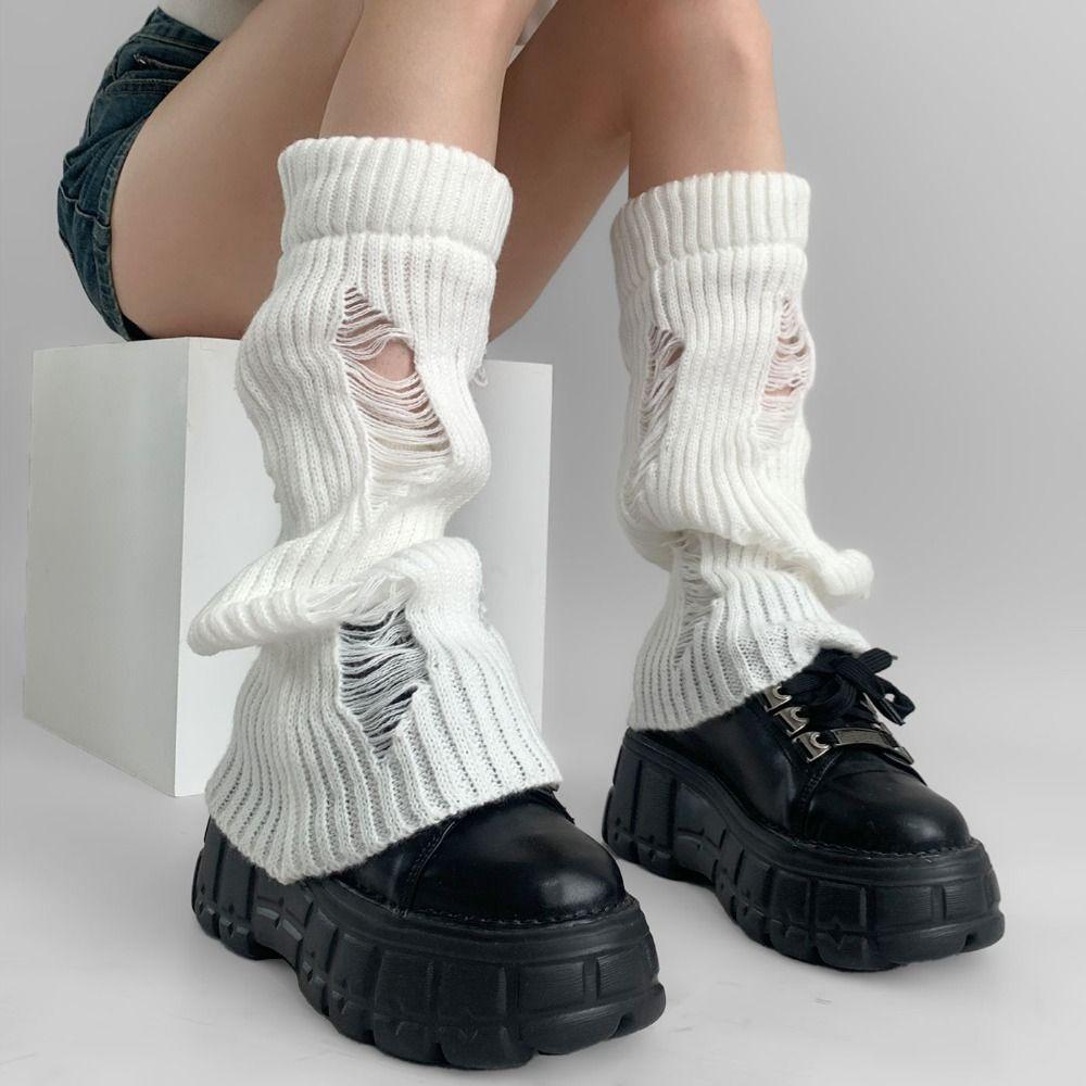 Pile Up Knitted Broken Hole Socks Subculture Mid Tube Socks Elastic Leg Warmers Women Winter