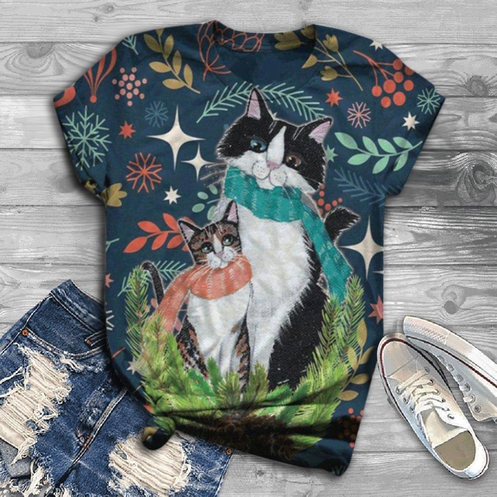 Women's T Shirt Plus Size Women Short Sleeve 3D Cartoon Cat Printed O-Neck Tops