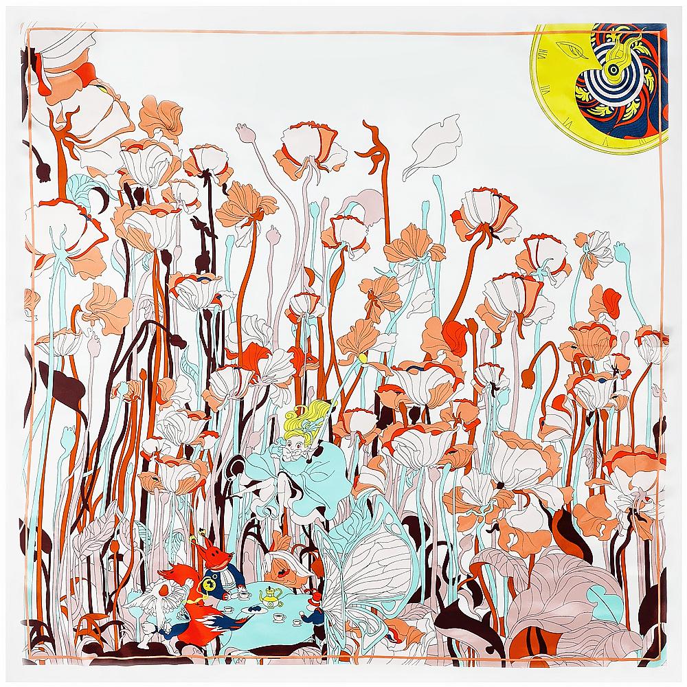 Luxury Four Leaf Clover Flower Headband Hijab Bandana Women Satin Silk Scarf Shawl Foulards Femme Square Scarves Wraps 90*90CM