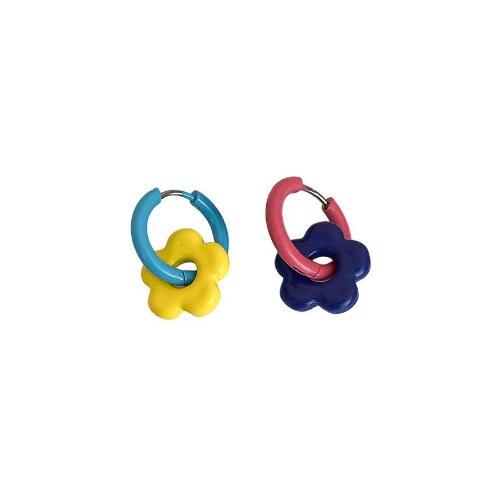 1pair Dopamine Flower Earrings Gold Color Circle Hoop Earrings Sweet Fashion Jewelry Gift