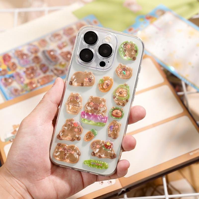 Cartoon Capybara 3D Relief Stickers Diy Scrapbook Sticker Phone Case Decoration Gifts