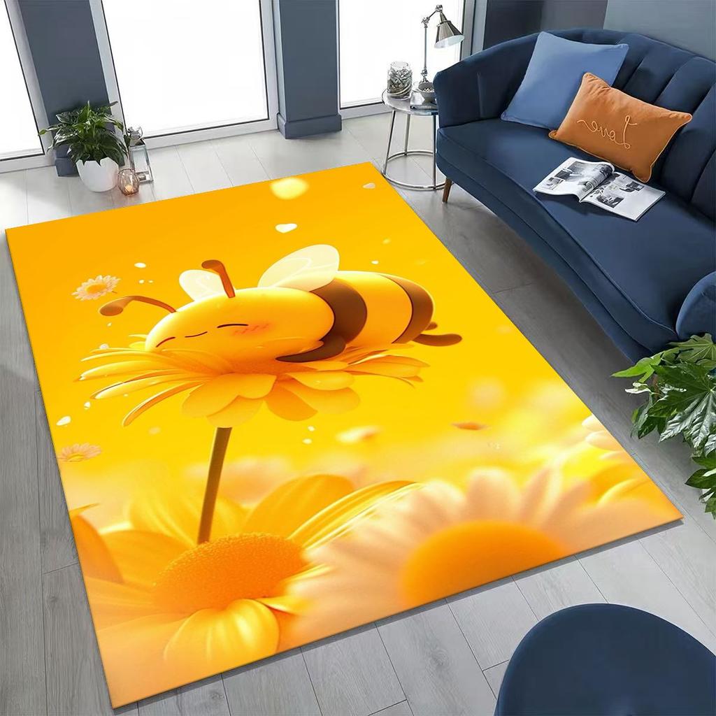 Cute Cartoon Bee HoneyBee Insect Art Rug for Bedroom Living Room Sofa Home Doormat Decor,Large Kids Play Non-slip Floor Mat