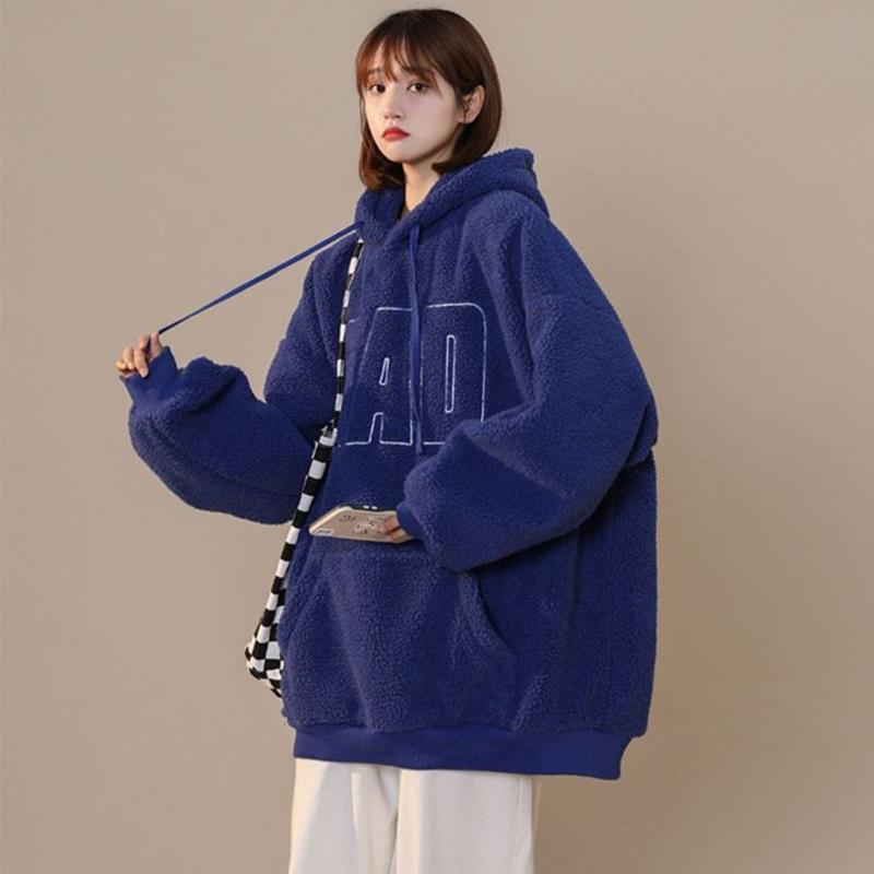 Утолщенный свитер оверсайз, женский осенний стеганый свитер с капюшоном, однотонная плюшевая куртка, свободные удобные мягкие пуловеры, топы