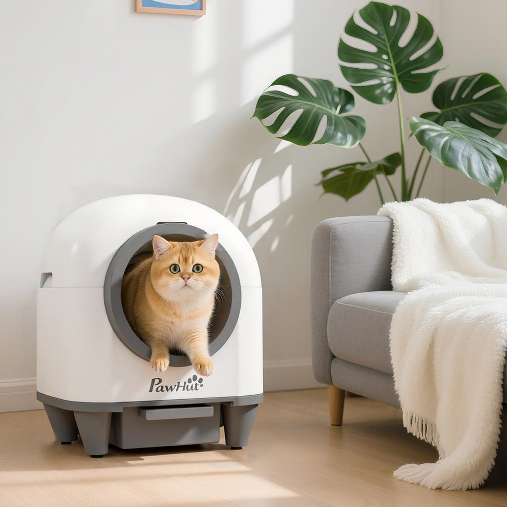 80L Extra Large Self Cleaning Cat Litter Tray with APP Control, Safety Protection, Odor Removal, Rubbish Bag for Multiple Kittens