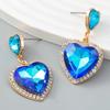Модные металлические серьги в форме сердца со стразами и геометрическими геометрическими серьгами для женщин, элегантные милые висячие серьги, банкетные ювелирные аксессуары, аксессуары