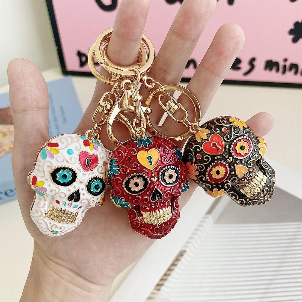 With Buckle Skeleton Keyring Mandala Skull Key Chain Pedant Bag Charm Pendant Skull Keychains Car
