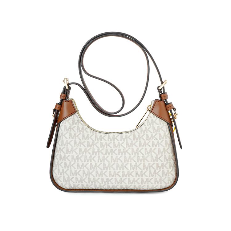 Michael Kors Mk Wilma Классическая Сумка-кроссбоди из покрытого холста с монограммным логотипом и застежкой-молнией Цепочка Маленькая женская сумка-кроссбоди Ванильно-коричневая 35H3G3WC5B-VANILLA